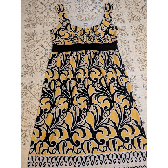 Cato Black Yellow Abstract Print Pleated Bodice A-Line Dress M Lightweight - Picture 5 of 11